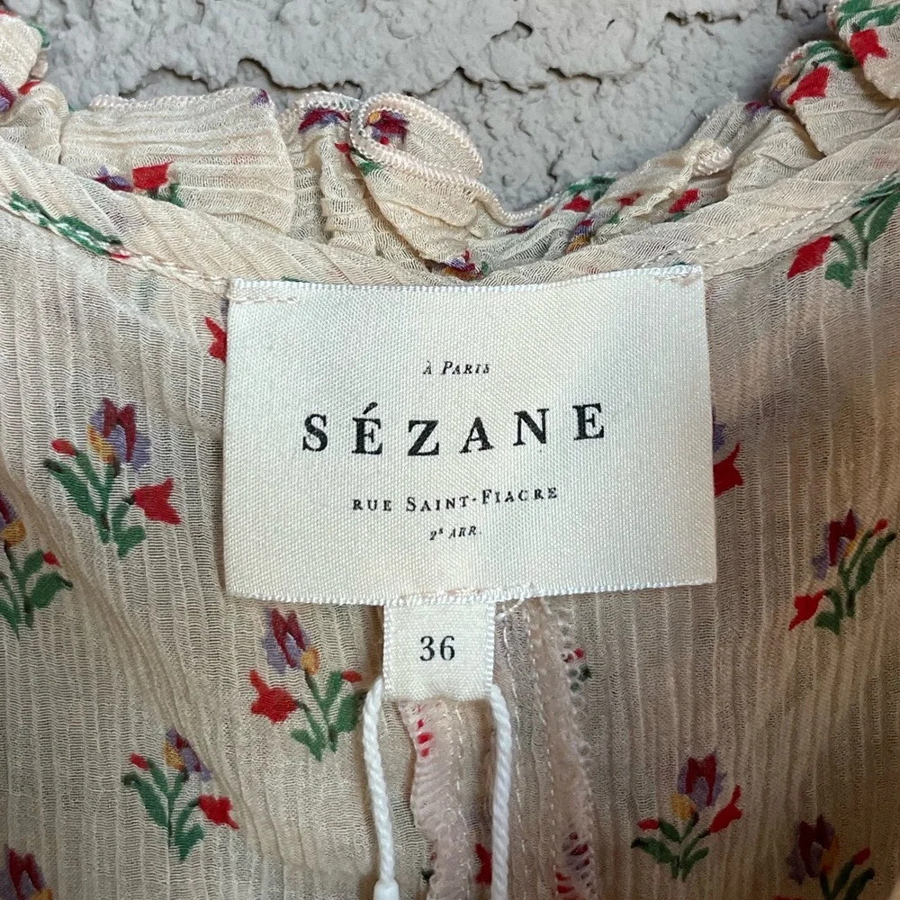 Sezane Floral Ruffle Blouse - Cream and Pink - Picture 14 of 16